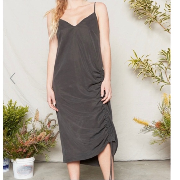 Back Beat Co Black Ruched Slip Midi Dress - Picture 1 of 9